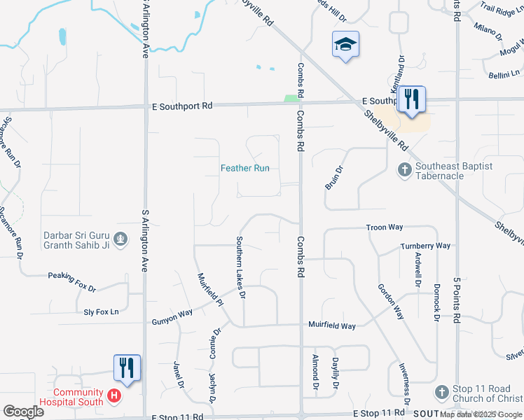 map of restaurants, bars, coffee shops, grocery stores, and more near 6414 Southern Lakes Drive in Indianapolis