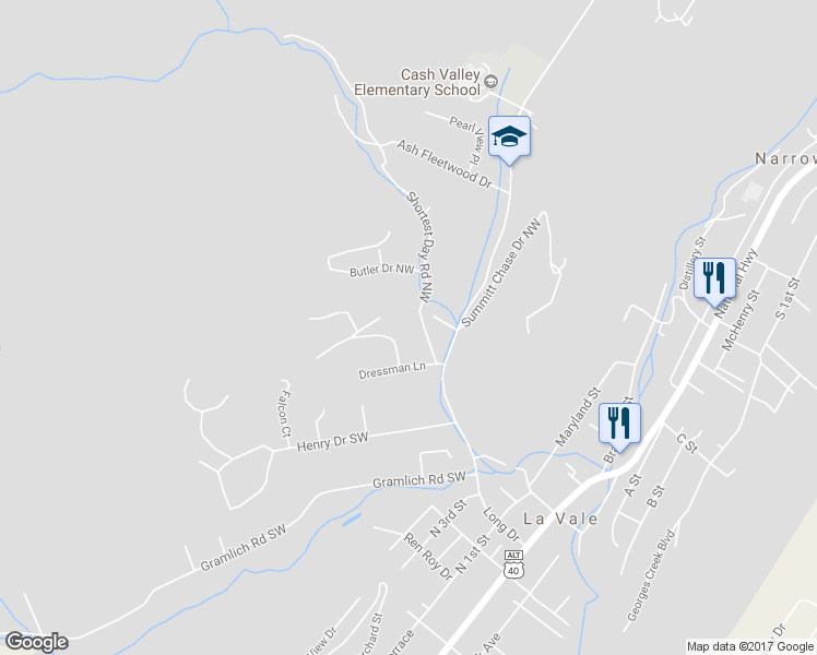 map of restaurants, bars, coffee shops, grocery stores, and more near 10101 Shortest Day Road Northwest in La Vale