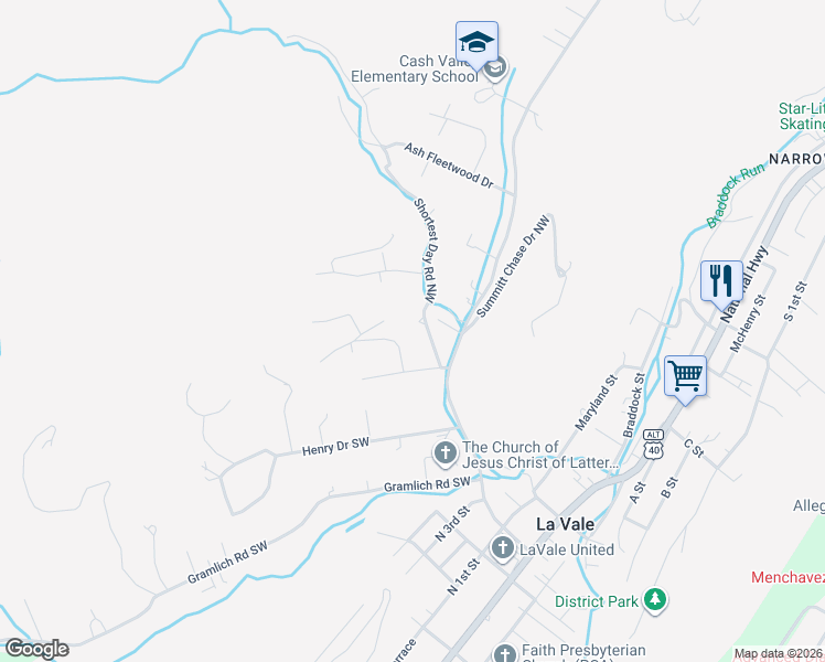 map of restaurants, bars, coffee shops, grocery stores, and more near 10101 Shortest Day Road Northwest in La Vale