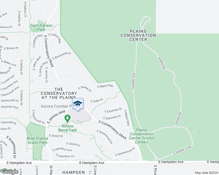 map of restaurants, bars, coffee shops, grocery stores, and more near 3159 South Nepal Way in Aurora