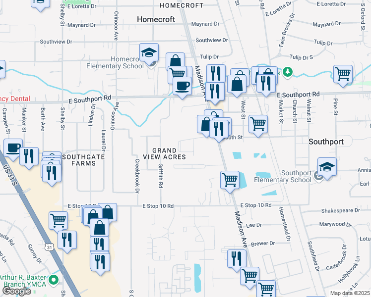 map of restaurants, bars, coffee shops, grocery stores, and more near 1822 Madison Village Drive in Indianapolis