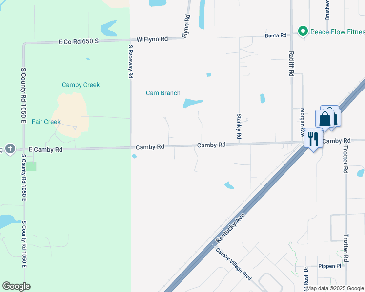map of restaurants, bars, coffee shops, grocery stores, and more near 9030 Camby Road in Indianapolis