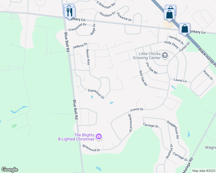 map of restaurants, bars, coffee shops, grocery stores, and more near 1702 Exposition Drive in Monroe