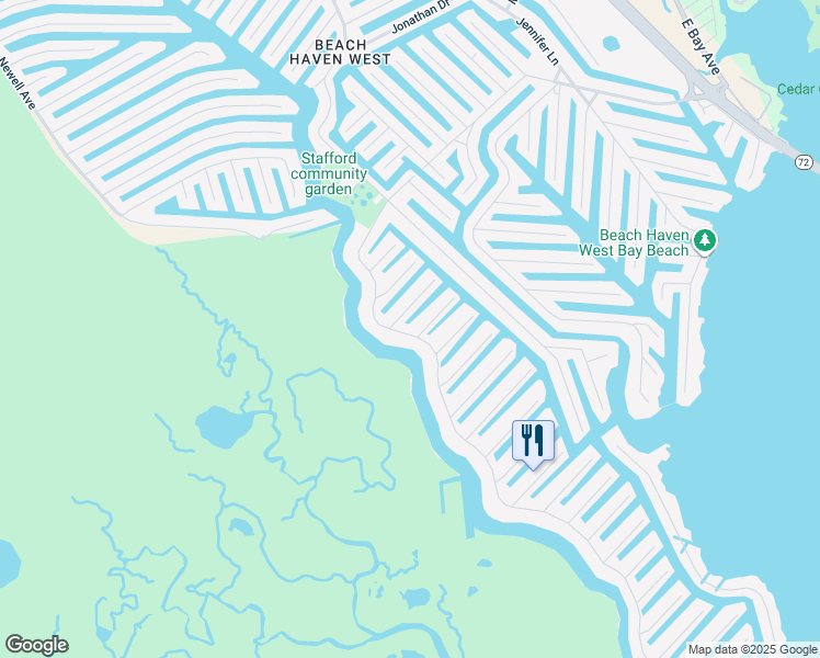 map of restaurants, bars, coffee shops, grocery stores, and more near 1378 Mill Creek Road in Stafford Township