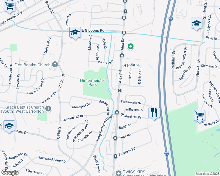 map of restaurants, bars, coffee shops, grocery stores, and more near 1165 Bishop Drive in Dayton