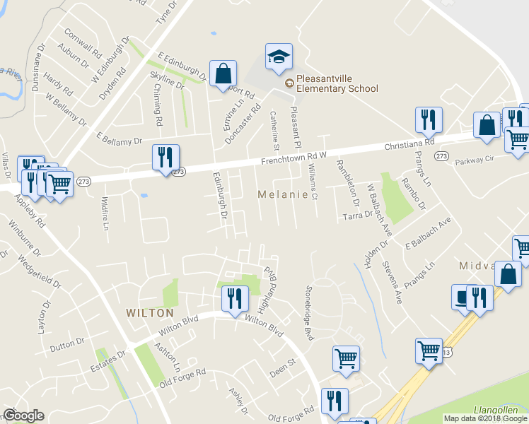 map of restaurants, bars, coffee shops, grocery stores, and more near 27 Robert Road in New Castle