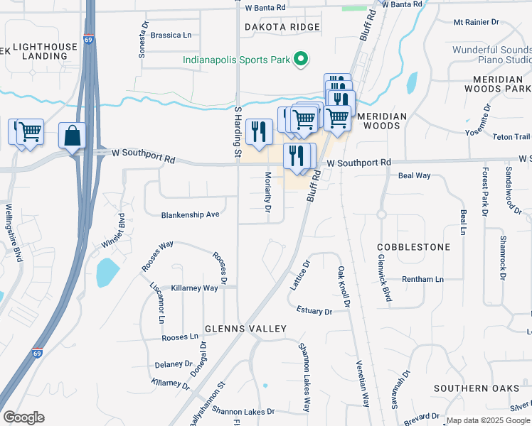 map of restaurants, bars, coffee shops, grocery stores, and more near in Indianapolis