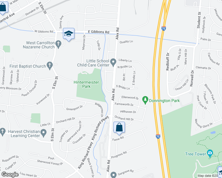 map of restaurants, bars, coffee shops, grocery stores, and more near 1197 South Alex Road in West Carrollton