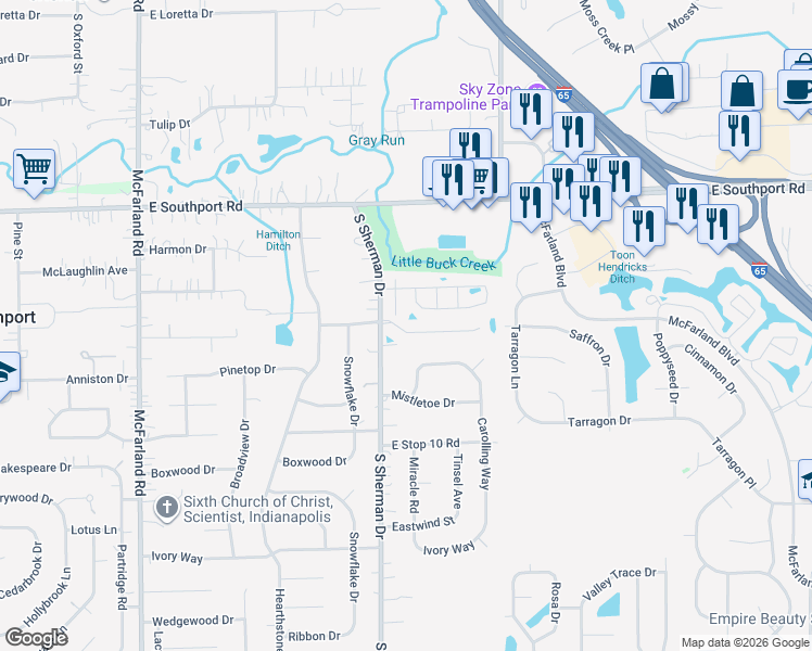 map of restaurants, bars, coffee shops, grocery stores, and more near 3844 Gray Pond Court in Indianapolis