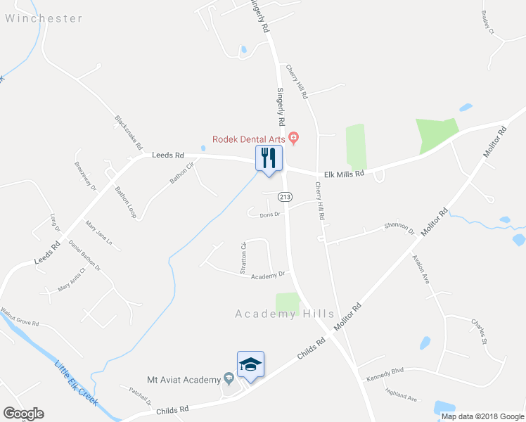 map of restaurants, bars, coffee shops, grocery stores, and more near 13 Doris Drive in Elkton