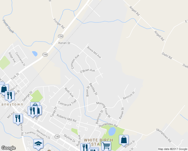 map of restaurants, bars, coffee shops, grocery stores, and more near 248 Colbert St in Taneytown