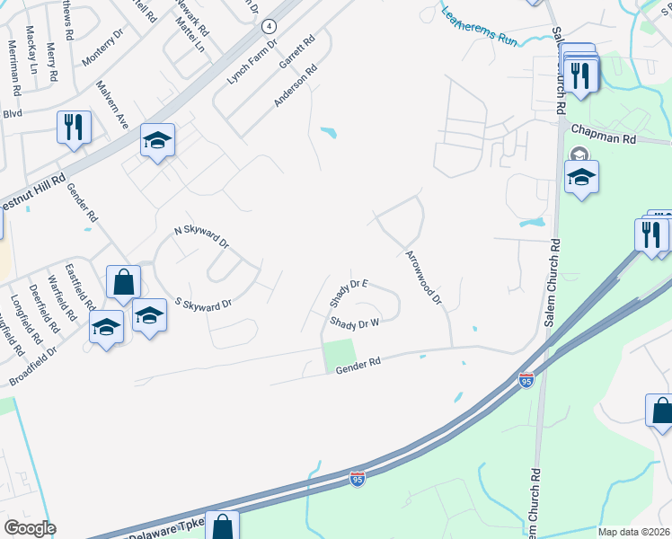 map of restaurants, bars, coffee shops, grocery stores, and more near 4 Bark Drive in Newark