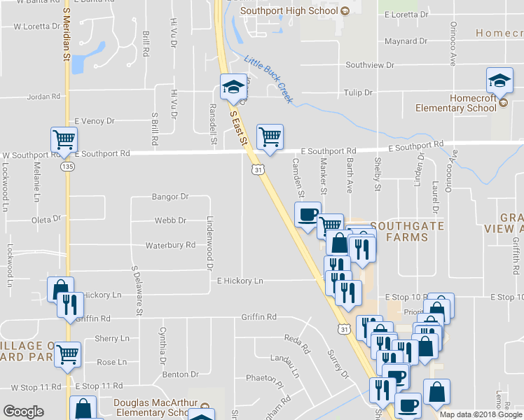 map of restaurants, bars, coffee shops, grocery stores, and more near 7110 U.S. 31 in Indianapolis