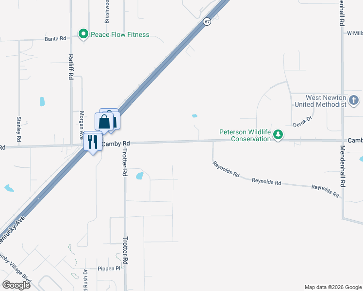 map of restaurants, bars, coffee shops, grocery stores, and more near 8015 Camby Road in Indianapolis