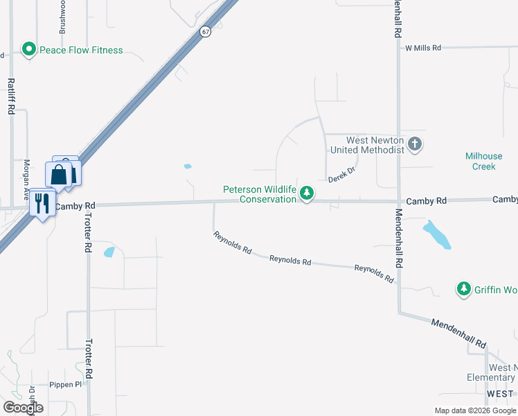 map of restaurants, bars, coffee shops, grocery stores, and more near 7707 Camby Road in Indianapolis