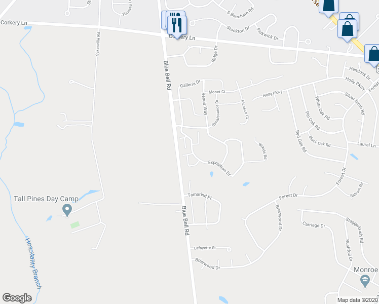 map of restaurants, bars, coffee shops, grocery stores, and more near 618 Van Gogh Court in Monroe Township