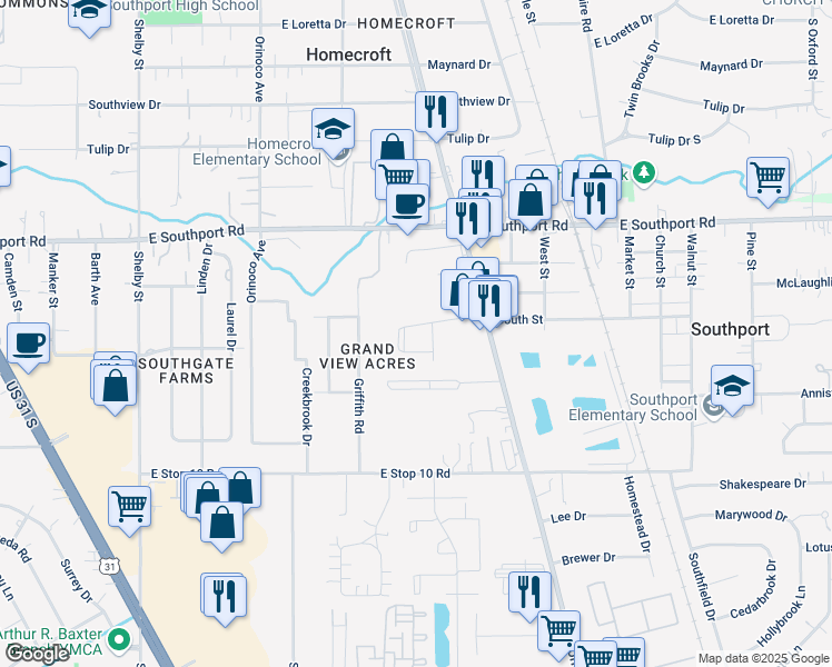 map of restaurants, bars, coffee shops, grocery stores, and more near 1819 Madison Village Drive in Indianapolis