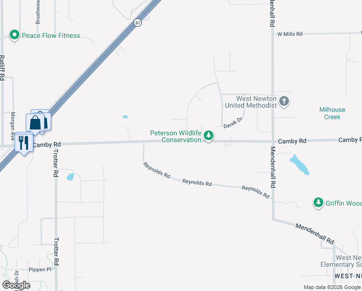 map of restaurants, bars, coffee shops, grocery stores, and more near 7707 Camby Road in Indianapolis