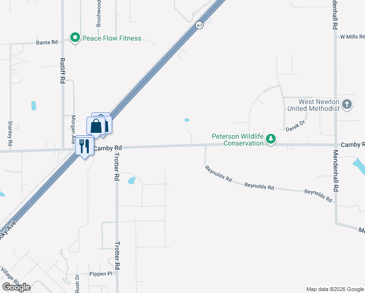 map of restaurants, bars, coffee shops, grocery stores, and more near 8015 Camby Road in Indianapolis