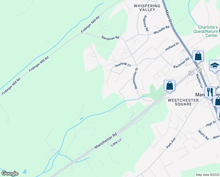 map of restaurants, bars, coffee shops, grocery stores, and more near 2700 Overlook Court in Manchester