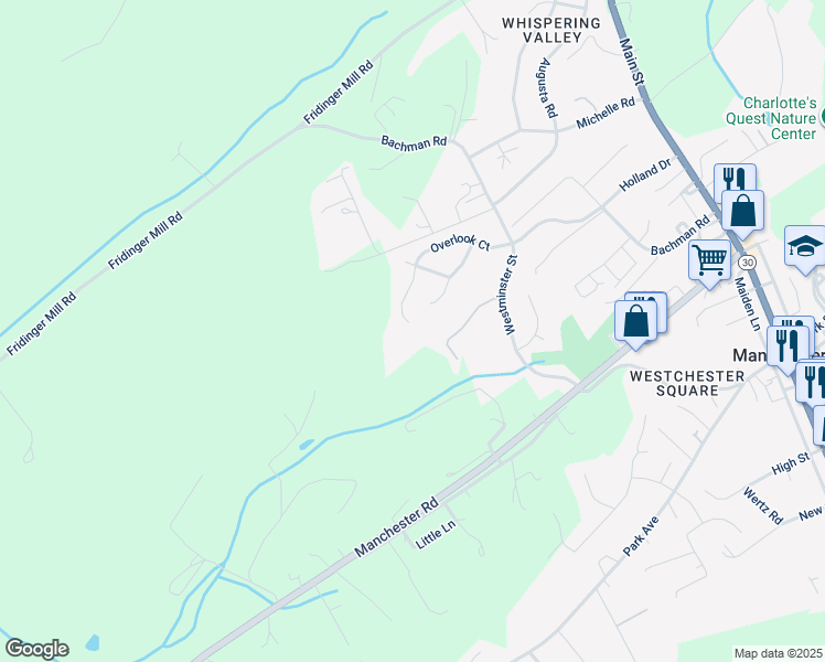 map of restaurants, bars, coffee shops, grocery stores, and more near 2700 Overlook Court in Manchester