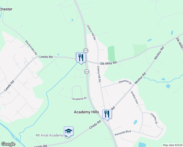 map of restaurants, bars, coffee shops, grocery stores, and more near 2100 Singerly Road in Elkton
