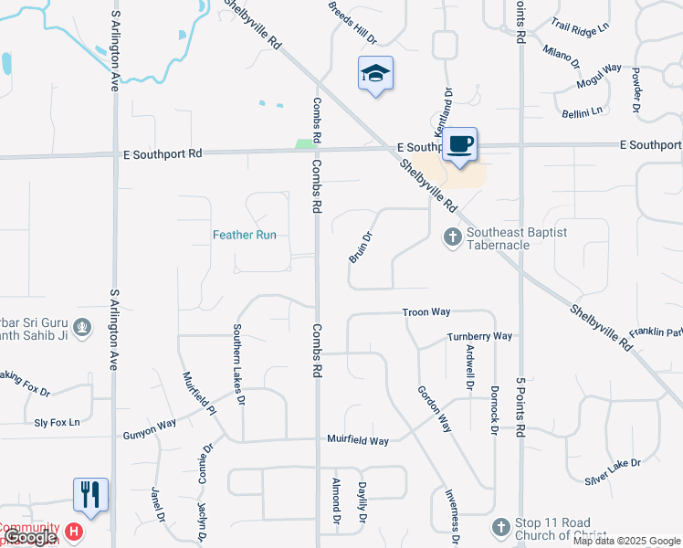 map of restaurants, bars, coffee shops, grocery stores, and more near 7339 Combs Road in Indianapolis
