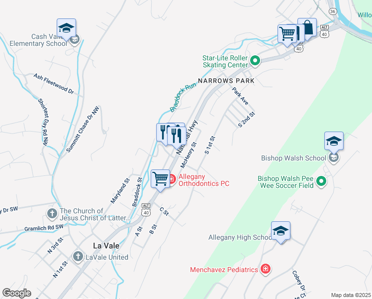 map of restaurants, bars, coffee shops, grocery stores, and more near in Cumberland