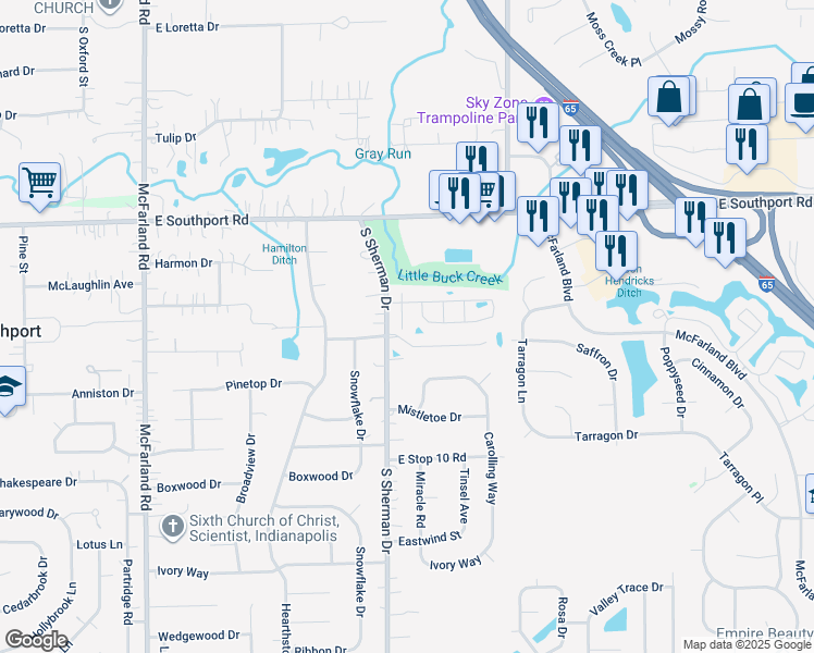 map of restaurants, bars, coffee shops, grocery stores, and more near 3844 Gray Pond Court in Indianapolis
