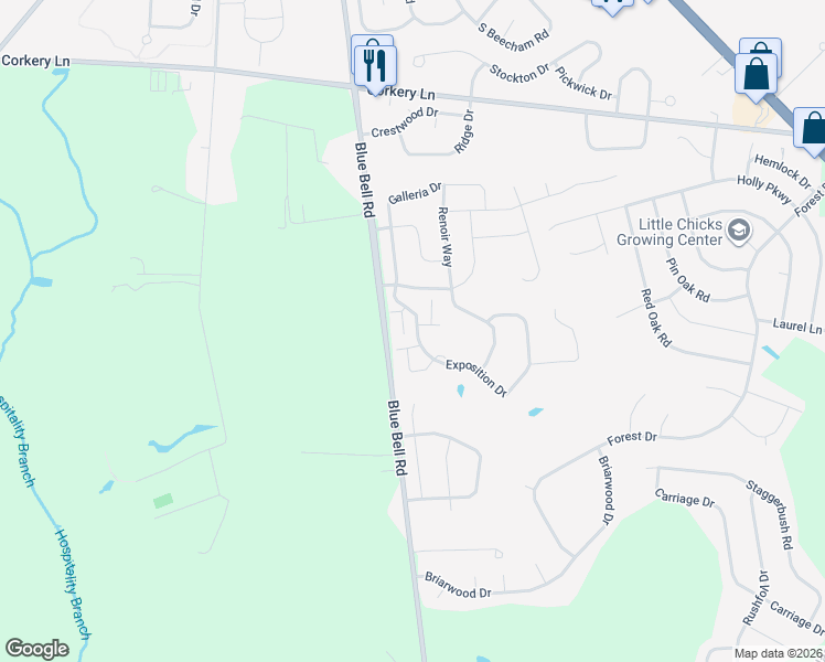 map of restaurants, bars, coffee shops, grocery stores, and more near 102 Raphael Court in Monroe