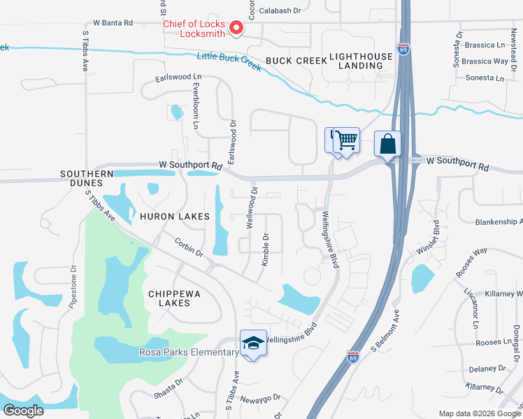 map of restaurants, bars, coffee shops, grocery stores, and more near 2624 Mingo Lane in Indianapolis
