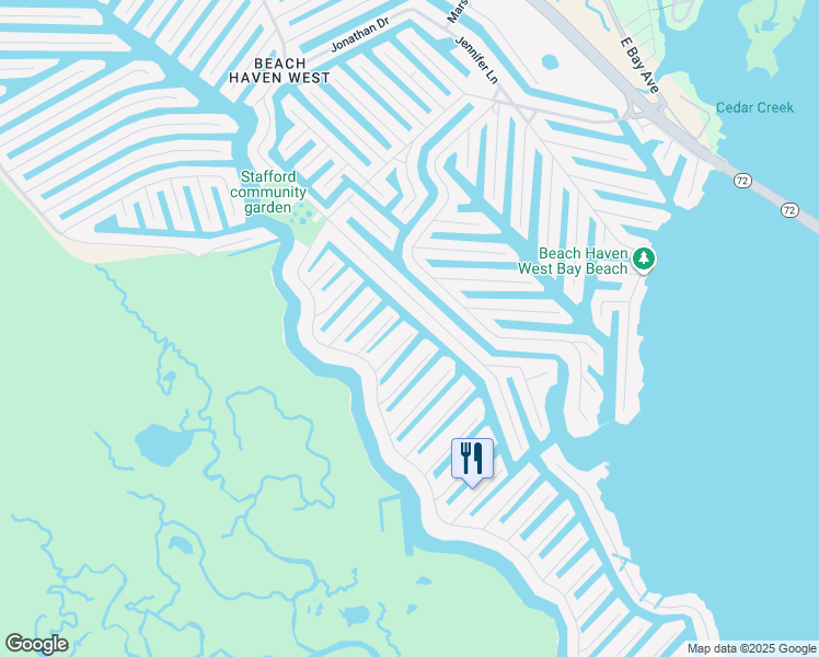 map of restaurants, bars, coffee shops, grocery stores, and more near 48 Ronnie Drive in Stafford Township