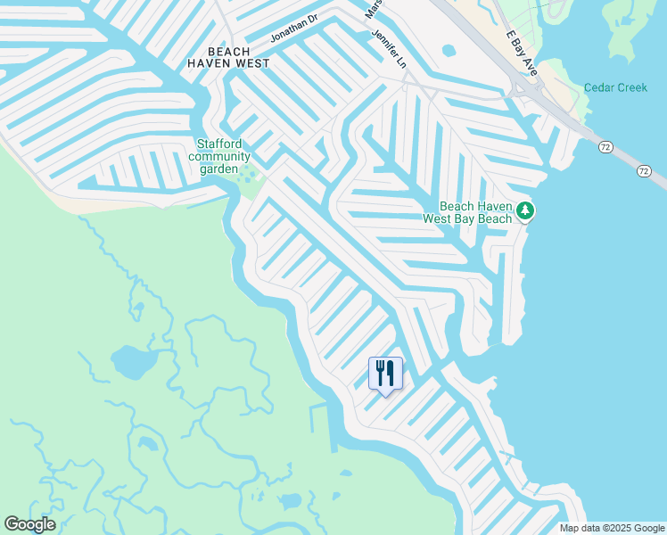 map of restaurants, bars, coffee shops, grocery stores, and more near 48 Ronnie Drive in Stafford Township