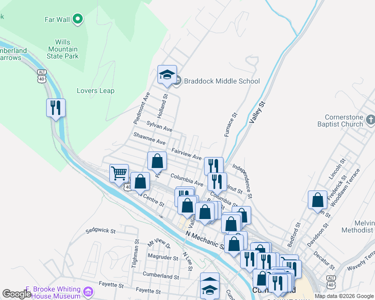 map of restaurants, bars, coffee shops, grocery stores, and more near 546 Fairview Avenue in Cumberland