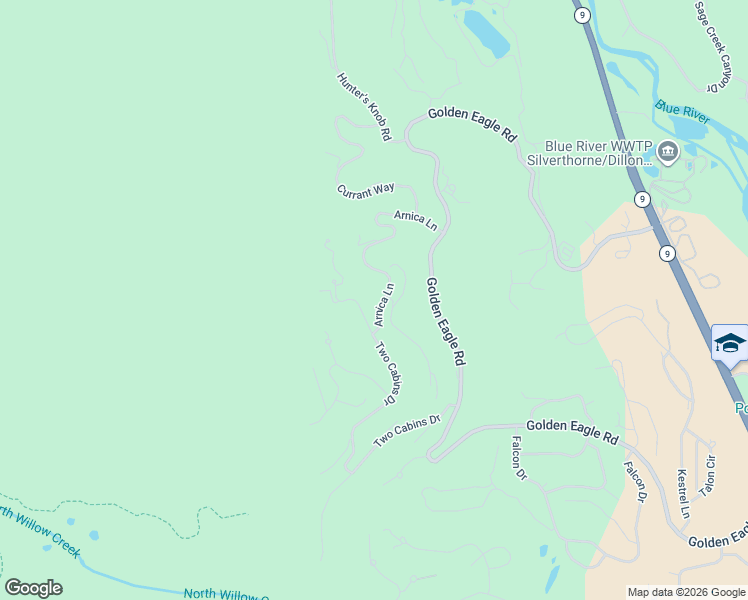 map of restaurants, bars, coffee shops, grocery stores, and more near 545 Two Cabins Drive in Silverthorne
