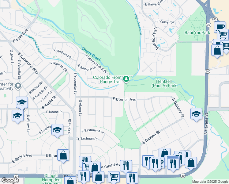 map of restaurants, bars, coffee shops, grocery stores, and more near in Denver