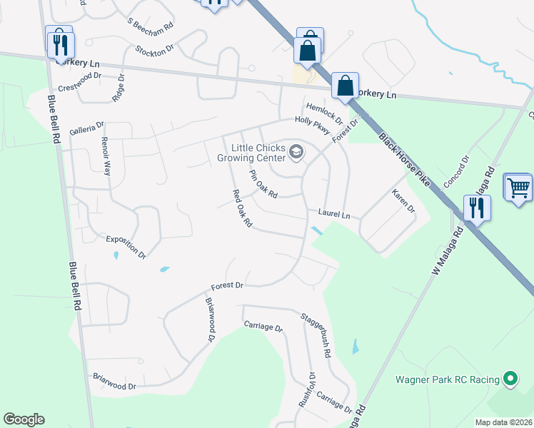 map of restaurants, bars, coffee shops, grocery stores, and more near 1748 Red Oak Road in Monroe