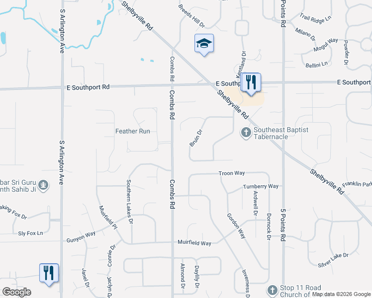map of restaurants, bars, coffee shops, grocery stores, and more near 7339 Combs Road in Indianapolis