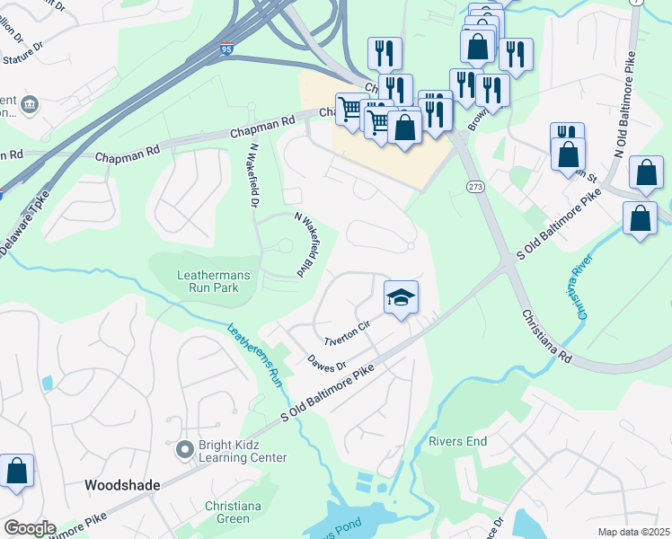 map of restaurants, bars, coffee shops, grocery stores, and more near 37 Tiverton Circle in Newark