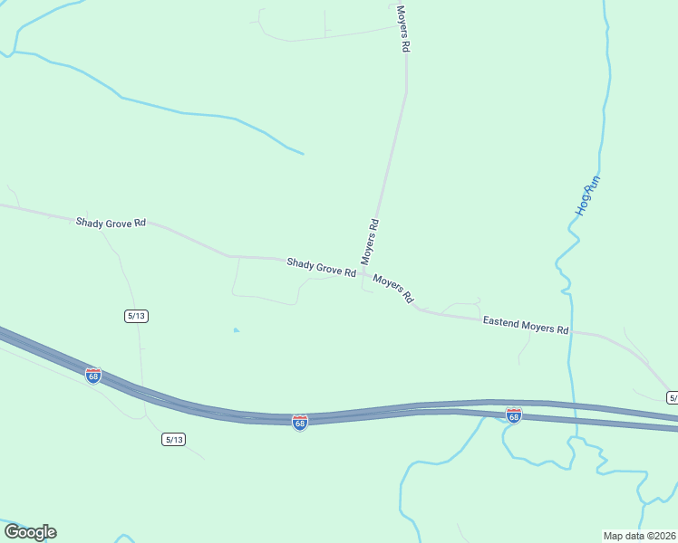 map of restaurants, bars, coffee shops, grocery stores, and more near Eastend Moyers Road in Bruceton Mills