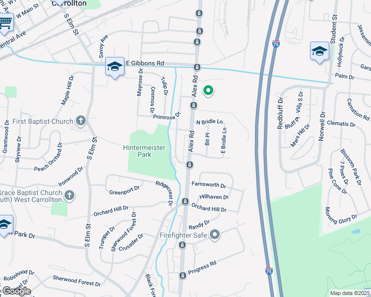 map of restaurants, bars, coffee shops, grocery stores, and more near 1132 South Alex Road in Dayton