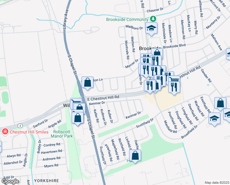 map of restaurants, bars, coffee shops, grocery stores, and more near 5 Knickerbocker Drive in Newark