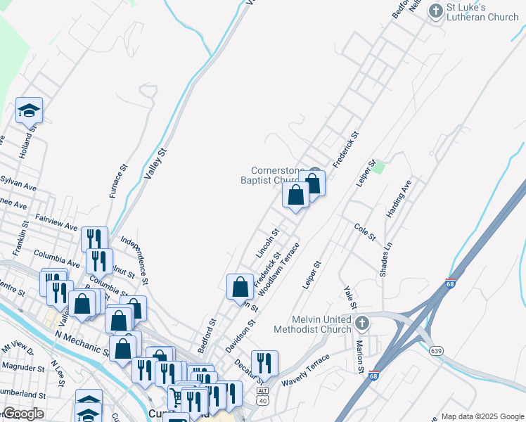 map of restaurants, bars, coffee shops, grocery stores, and more near 718 Bedford Street in Cumberland