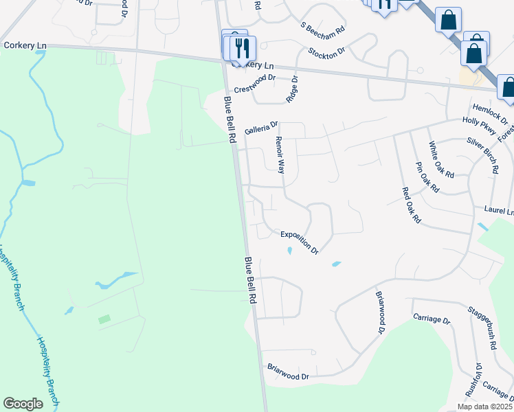 map of restaurants, bars, coffee shops, grocery stores, and more near 405 Degas Court in Monroe Township