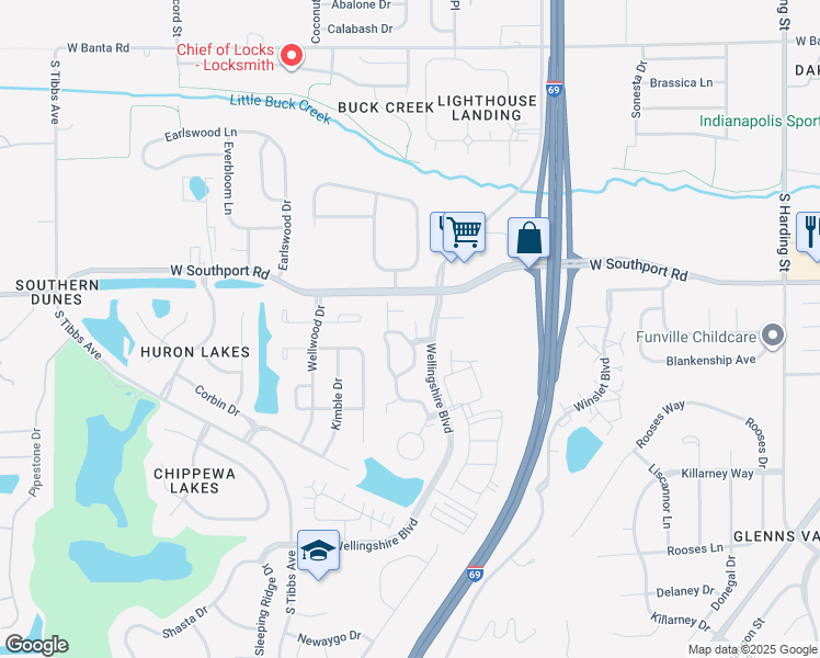 map of restaurants, bars, coffee shops, grocery stores, and more near 2419 Boyer Lane in Indianapolis
