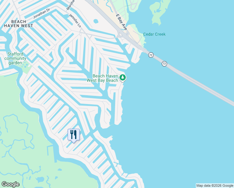 map of restaurants, bars, coffee shops, grocery stores, and more near 7 Cindy Drive in Stafford Township