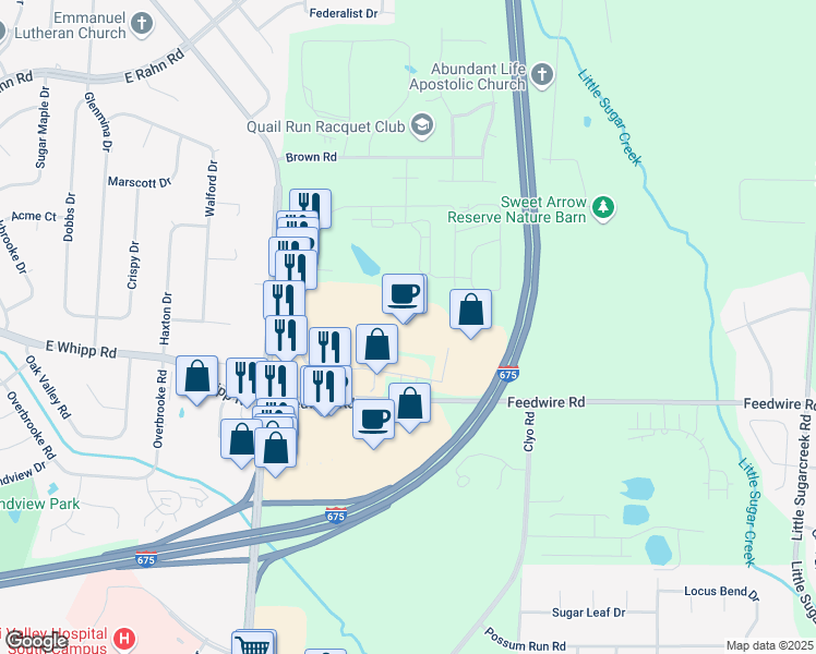 map of restaurants, bars, coffee shops, grocery stores, and more near 5400 Cornerstone North Boulevard in Greene County