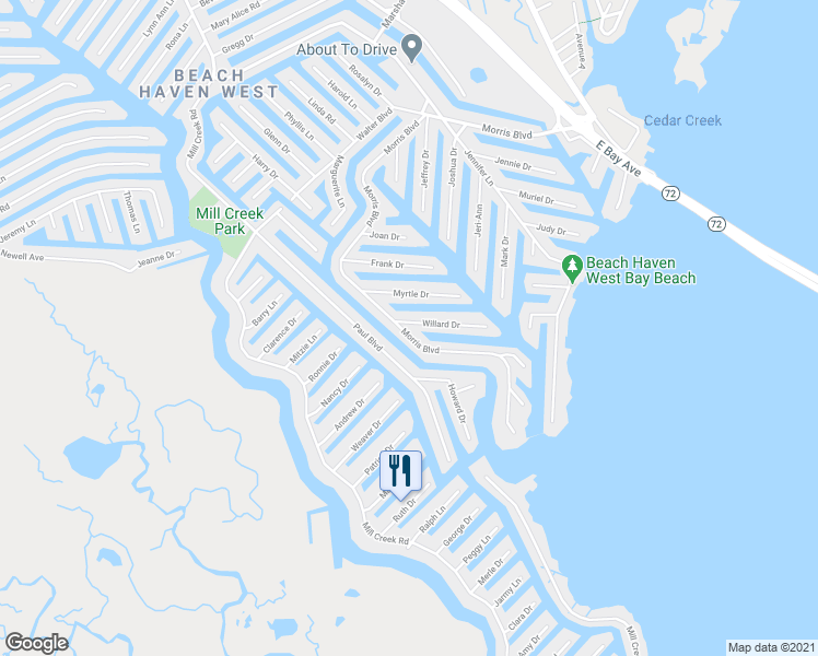 map of restaurants, bars, coffee shops, grocery stores, and more near 19 Willard Drive in Stafford Township