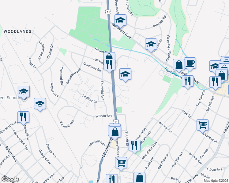 map of restaurants, bars, coffee shops, grocery stores, and more near 1200 Pennsylvania Avenue in Hagerstown
