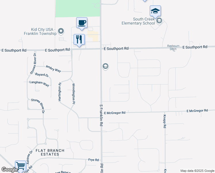 map of restaurants, bars, coffee shops, grocery stores, and more near 7237 South Franklin Road in Indianapolis
